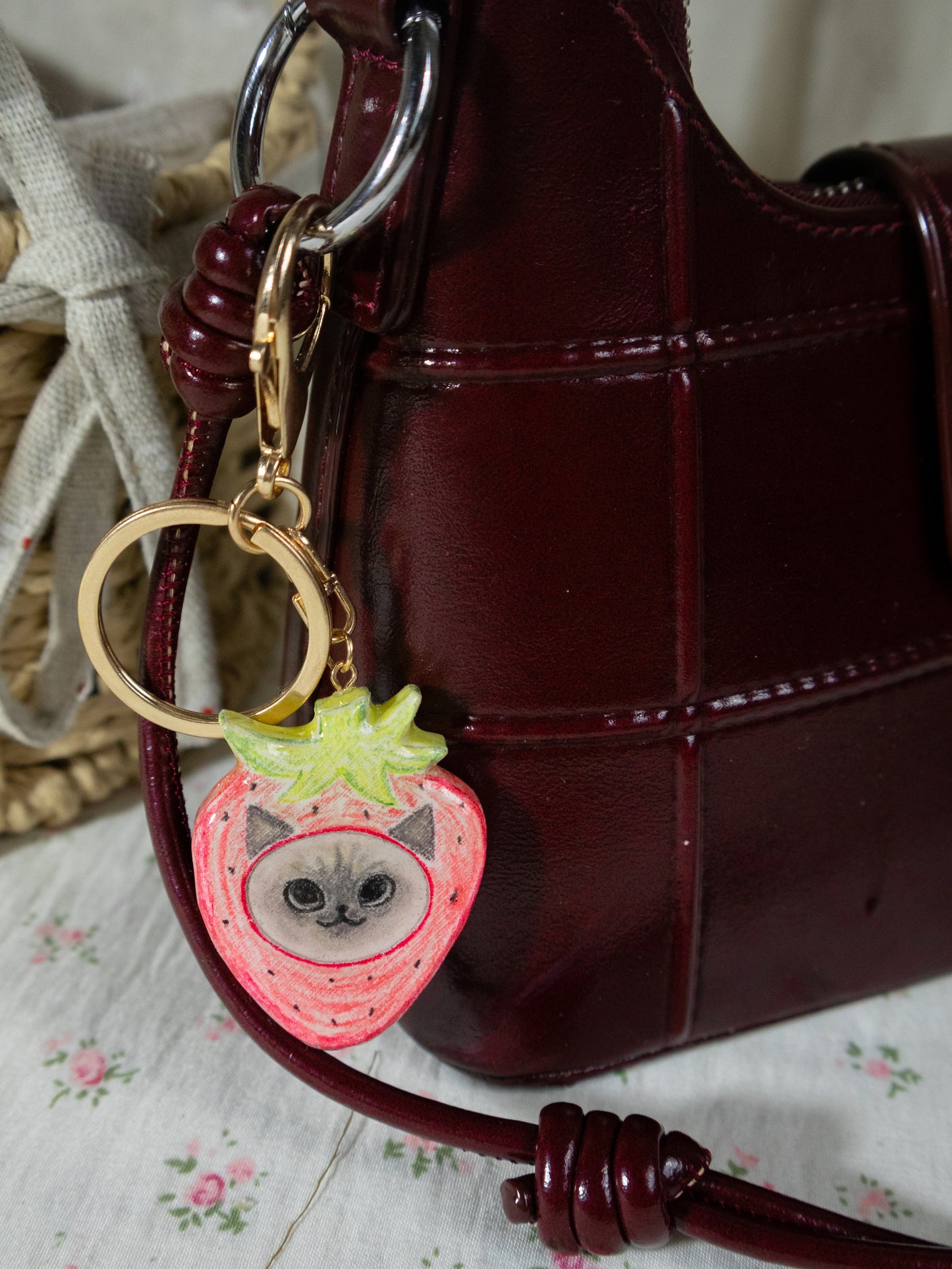 Cute strawberry cosplay keychain