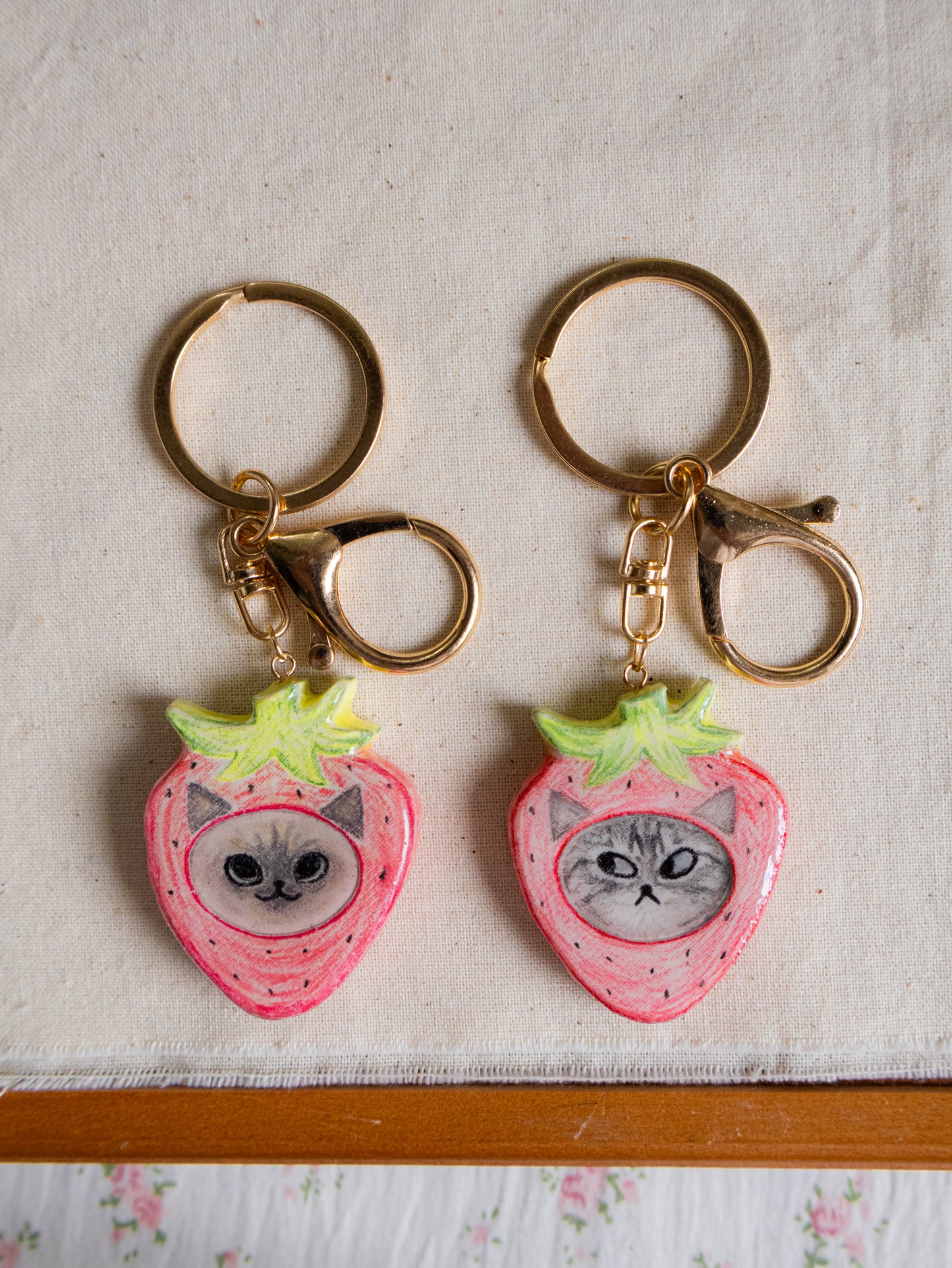 Cute strawberry cosplay keychain