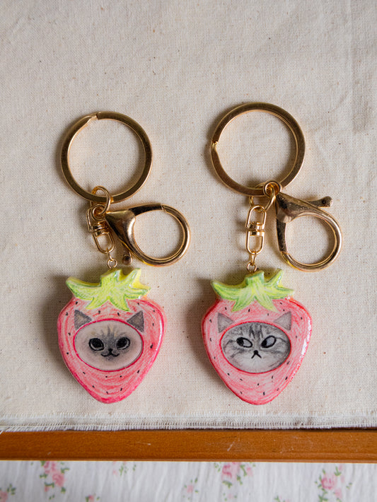 Cute strawberry cosplay keychain