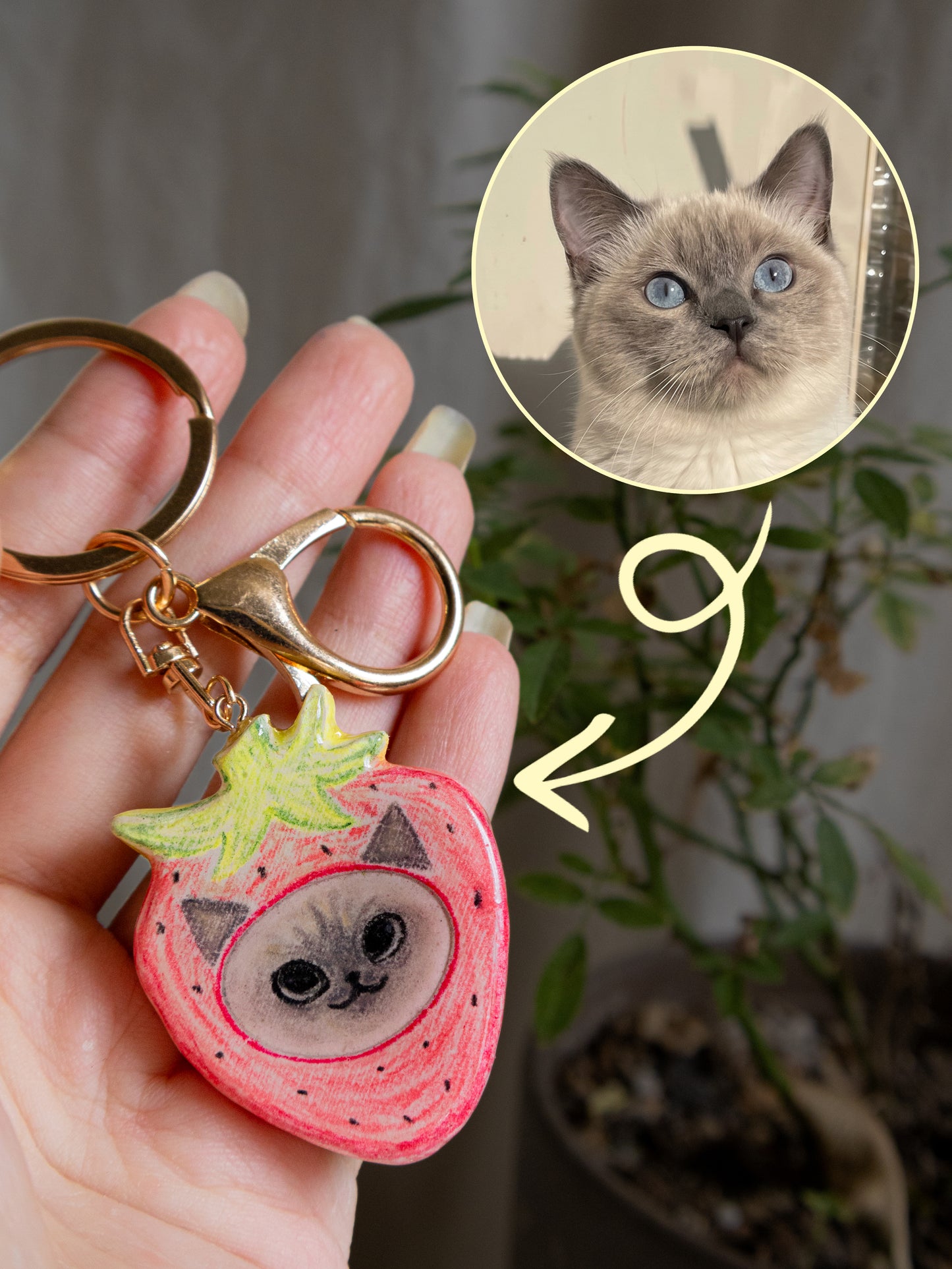 Cute strawberry cosplay keychain