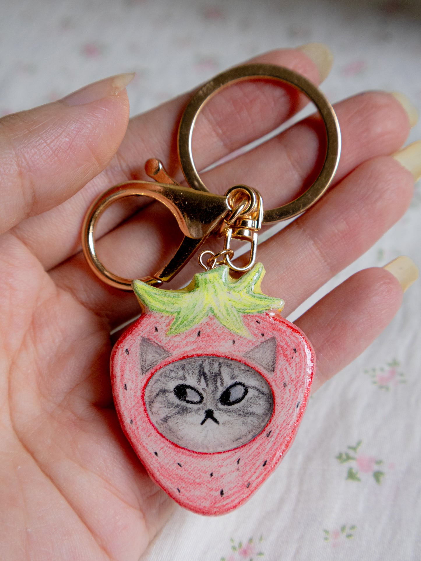 Cute strawberry cosplay keychain