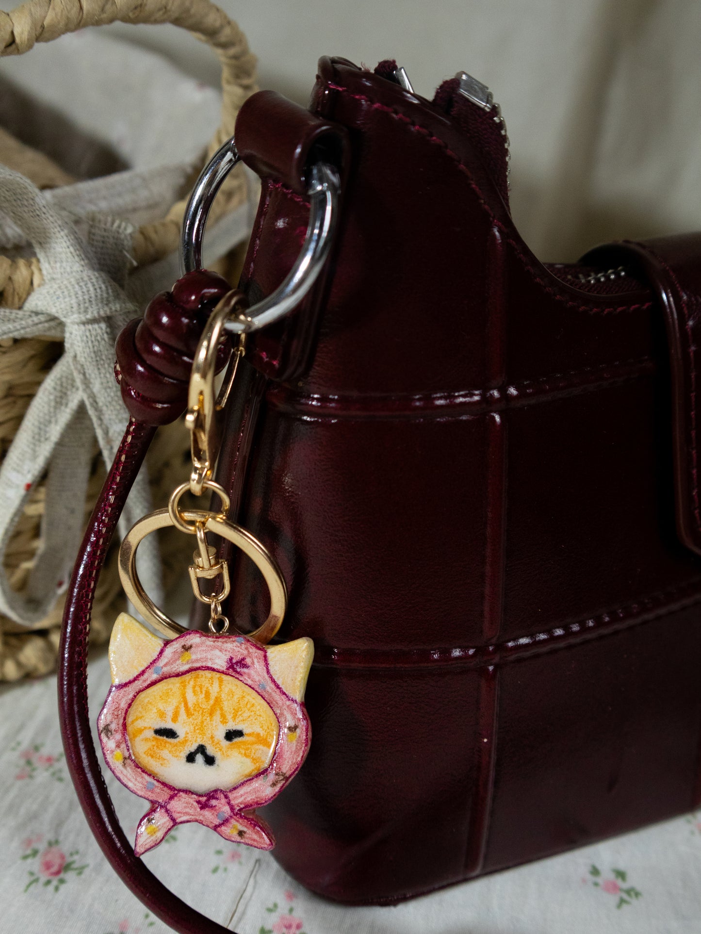 Cute grandma scarf cosplay keychain