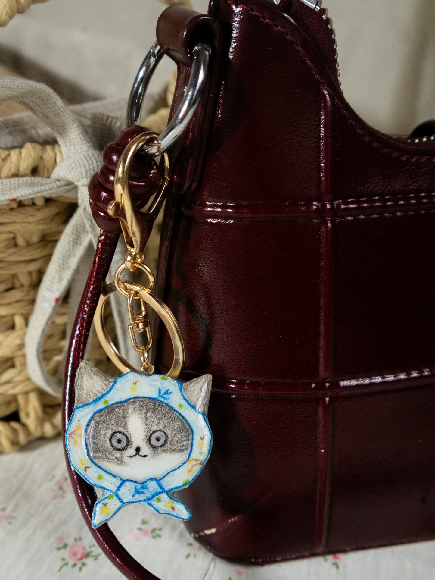Cute grandma scarf cosplay keychain